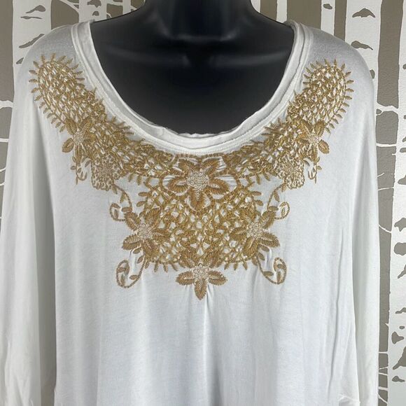 Democracy Embroidered High-Low Hem Drop Sleeve Top M - Picture 2 of 10